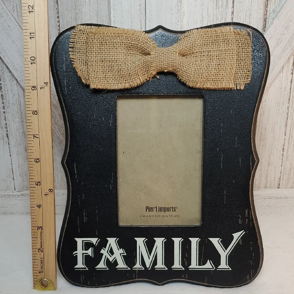 NWT Pier 1 Imports Black Family Picture Frame with Burlap Bow Photo